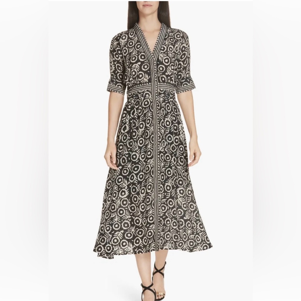 Sea New York Emi Print Cotton Midi Dress Mud Cloth Floral Size 4